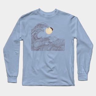 The great wave of black cat moonlight Long Sleeve T-Shirt